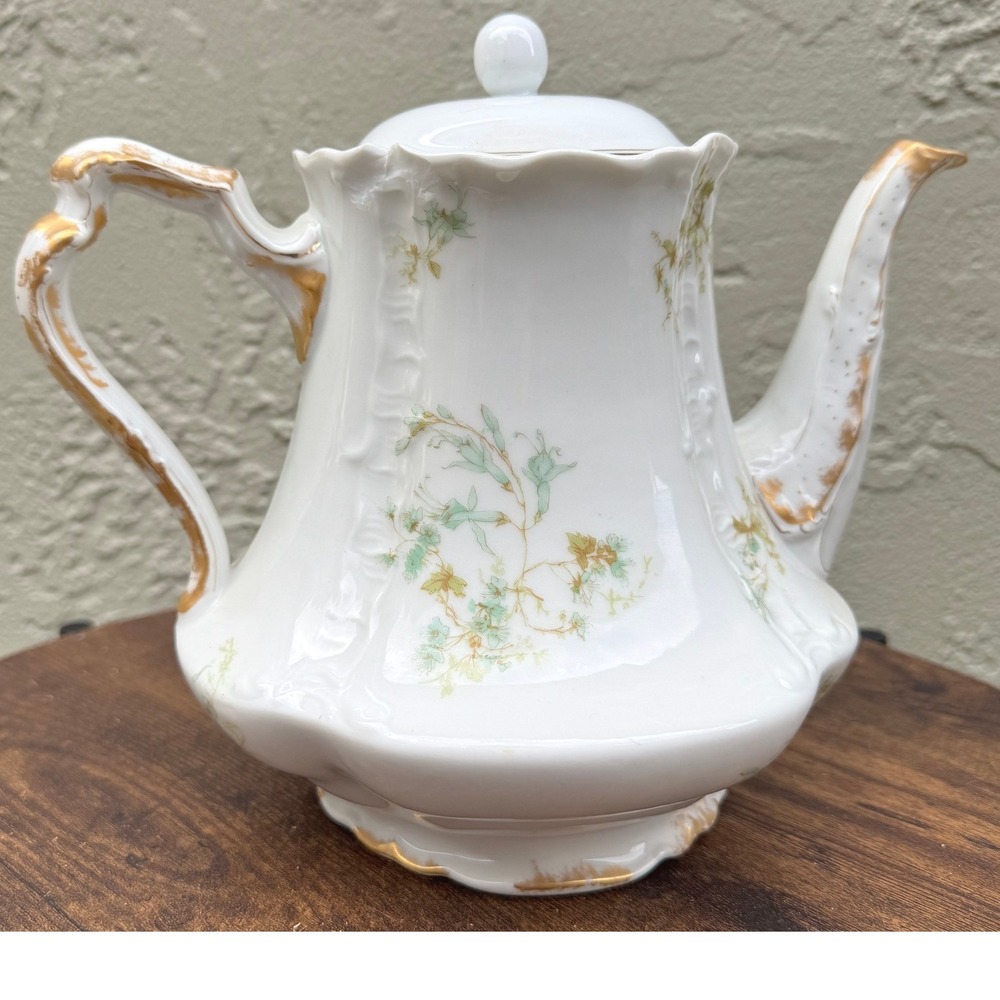 Haviland Vintage Antique Limoges Porcelain Teapot Cottage Floral France Gold